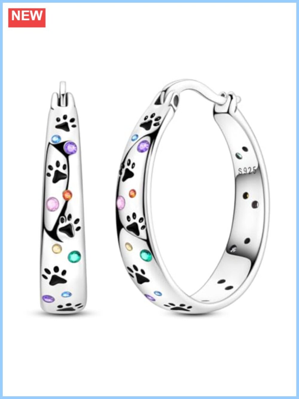 925 Sterling Silver Hoop Earrings Pet Claw Design Prong Set